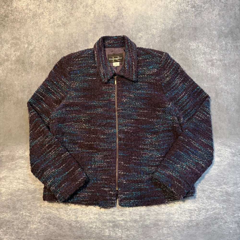 Vintage Requirements Women Purple Blue Tweed Full Zip Jacket Size 12 Made in USA